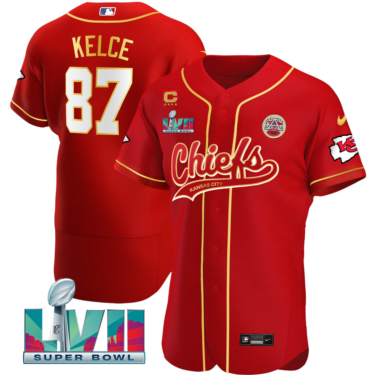 Men's Chiefs Super Bowl LVII Flex Base Jersey - All Stitched - Red - Travis Kelce — view 1