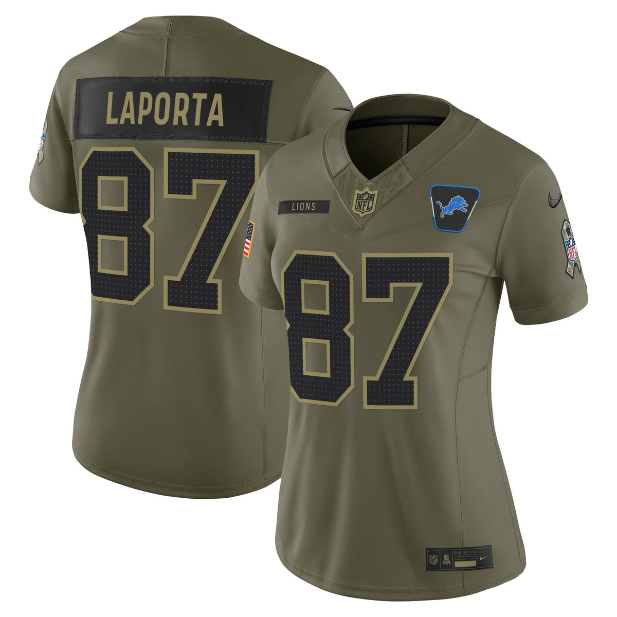 Women's Detroit Lions 2025 Salute to Service Vapor Limited Jersey - All Stitched - Olive - Sam Laporta — view 1