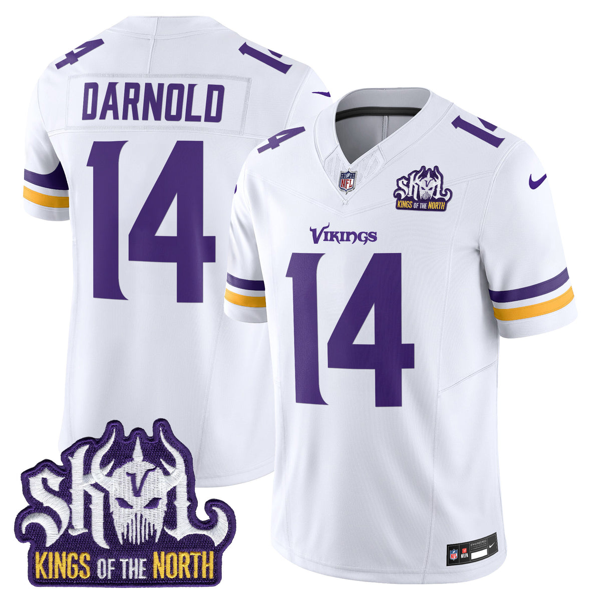 Men's Minnesota Vikings Kings Of The North Patch Vapor Limited Jersey - All Stitched - White - Sam Darnold — view 1