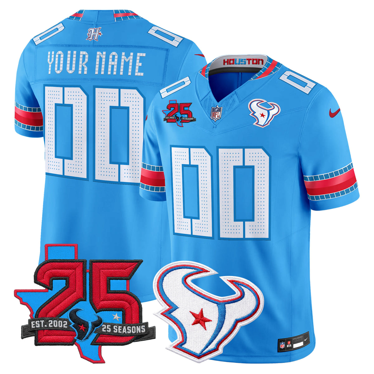 Houston Texans 2026 Rivalries Vapor Limited Custom Jersey - 25th Year Anniversary Patch - All Stitched - Blue — view 1