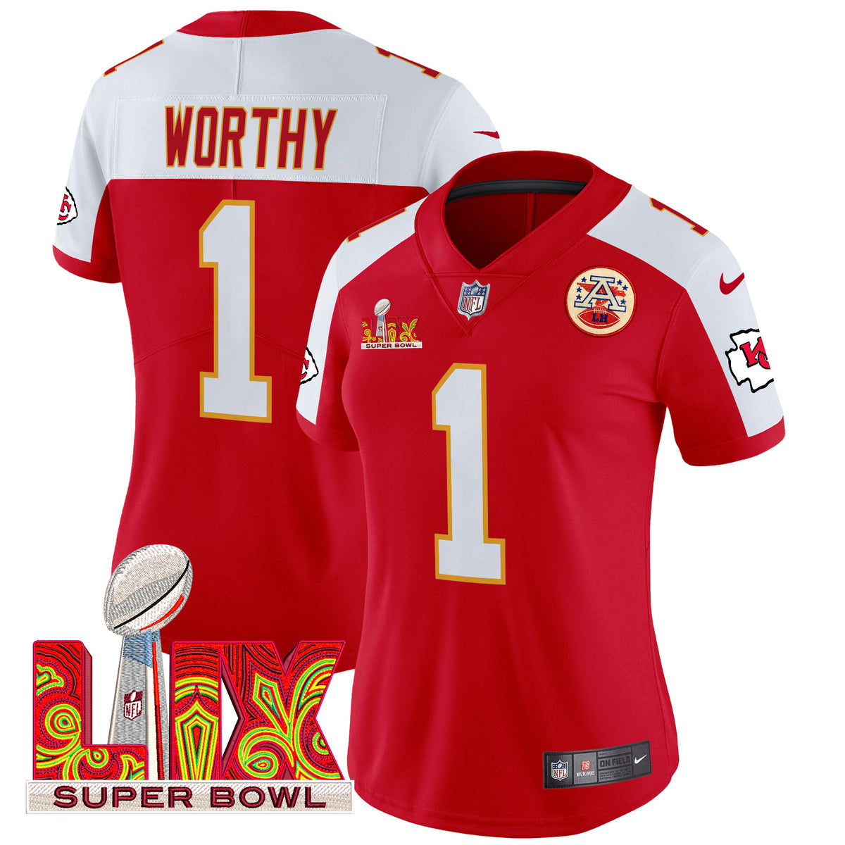 Women's Chiefs Super Bowl LIX Patch Vapor Limited Jersey - All Stitched - Red Alternate - Xavier Worthy — view 1