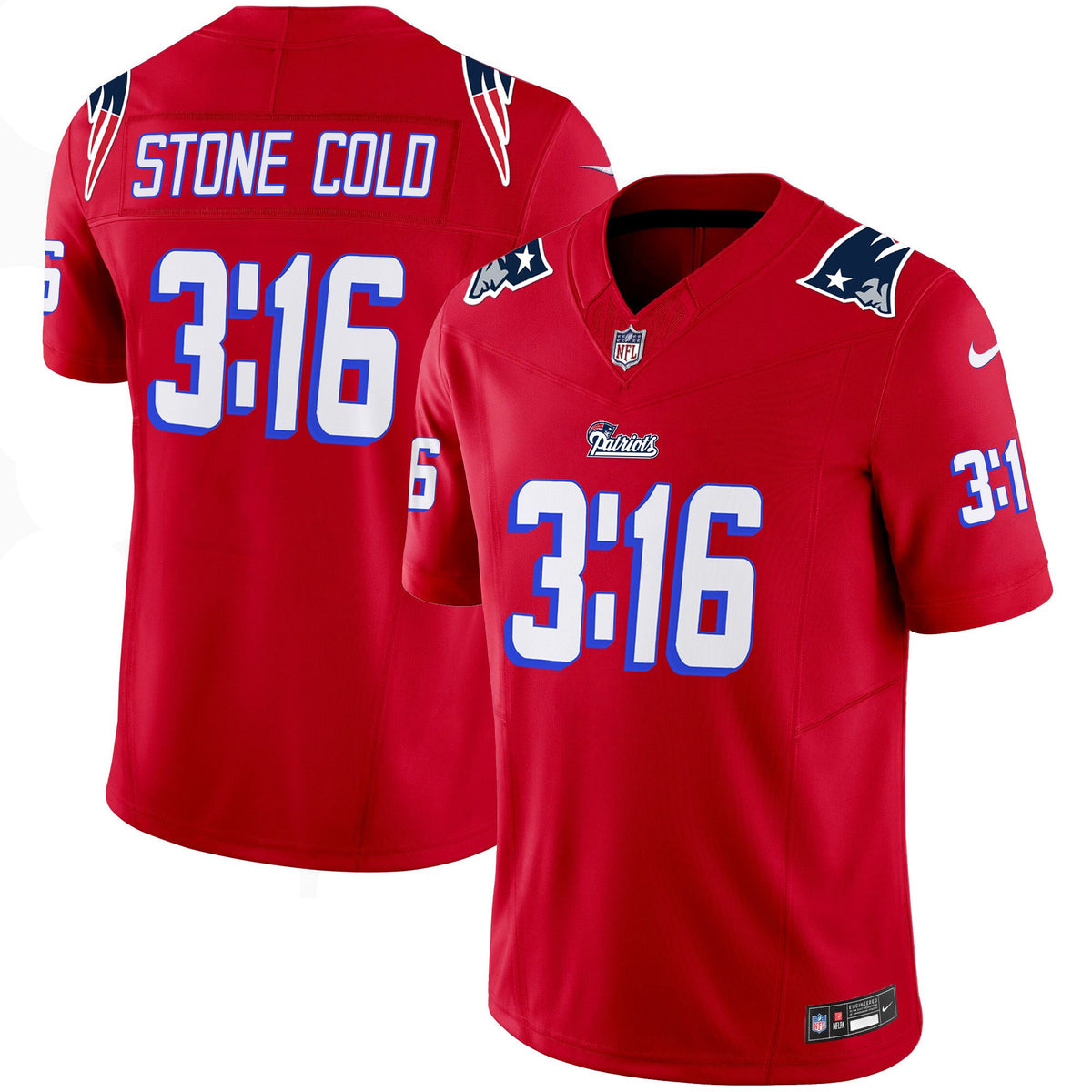 New England Patriots Stone Cold Steve Austin Jersey - All Stitched - Red — view 1