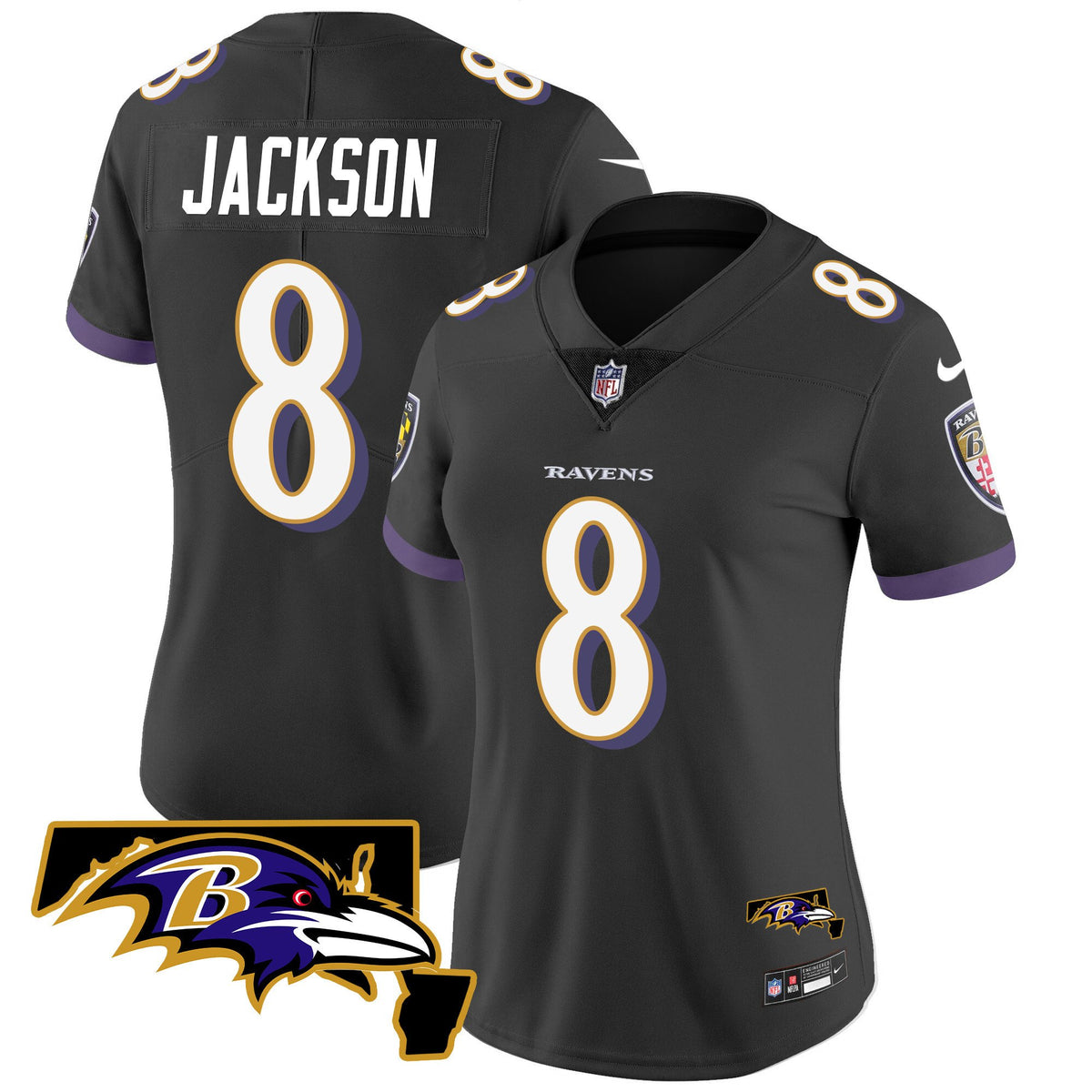 Women's Ravens Maryland Patch Vapor Limited Jersey - All Stitched - Black - Lamar Jackson — view 1