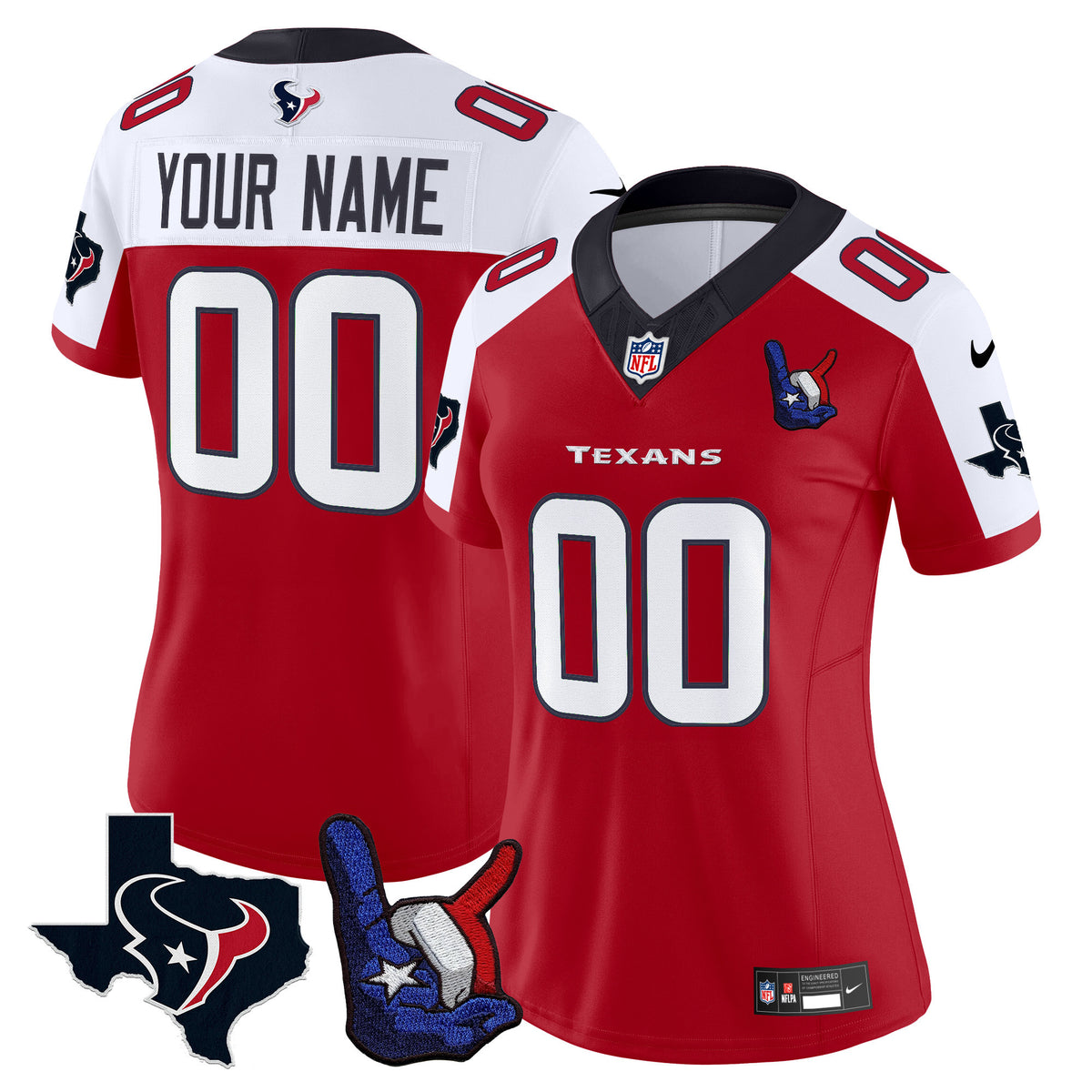 Houston Texans Hand Sign Throwing Up The H Vapor Custom Jersey - All Stitched - Red Alternate ~0226930 — view 1