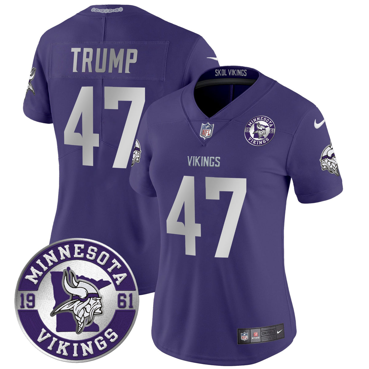 Women's Minnesota Vikings 2024 Vapor Limited Jersey - Est. 1961 Patch - All Stitched - Purple - Donald Trump — view 1