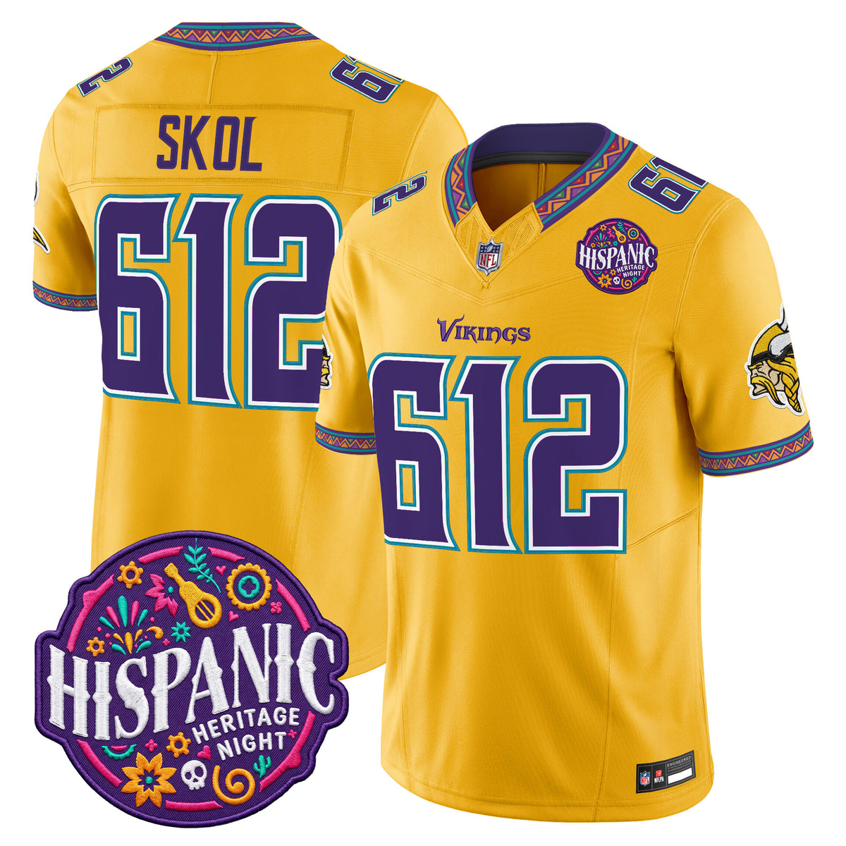 Men's Minnesota Vikings 2026 Latino Heritage Month Vapor Limited Jersey - All Stitched - Gold - Skol 612 — view 1