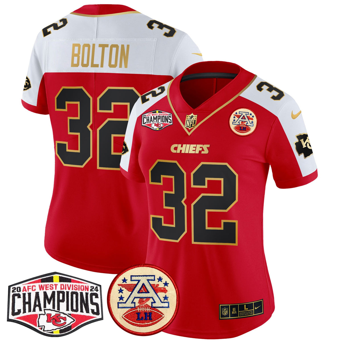 Women's Chiefs 2024 AFC West Division Champions Patch Vapor Limited Jersey - All Stitched - Red Alternate - Nick Bolton — view 1