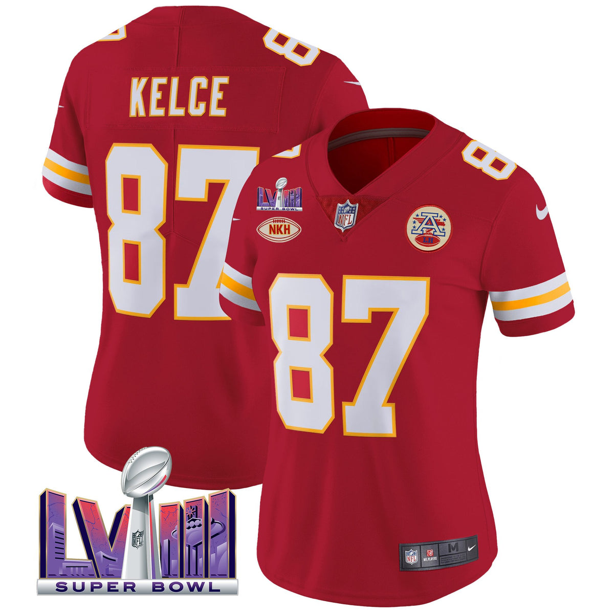 Women's Chiefs Super Bowl LVIII Patch Vapor Jersey V2- All Stitched - Red - Travis Kelce — view 1
