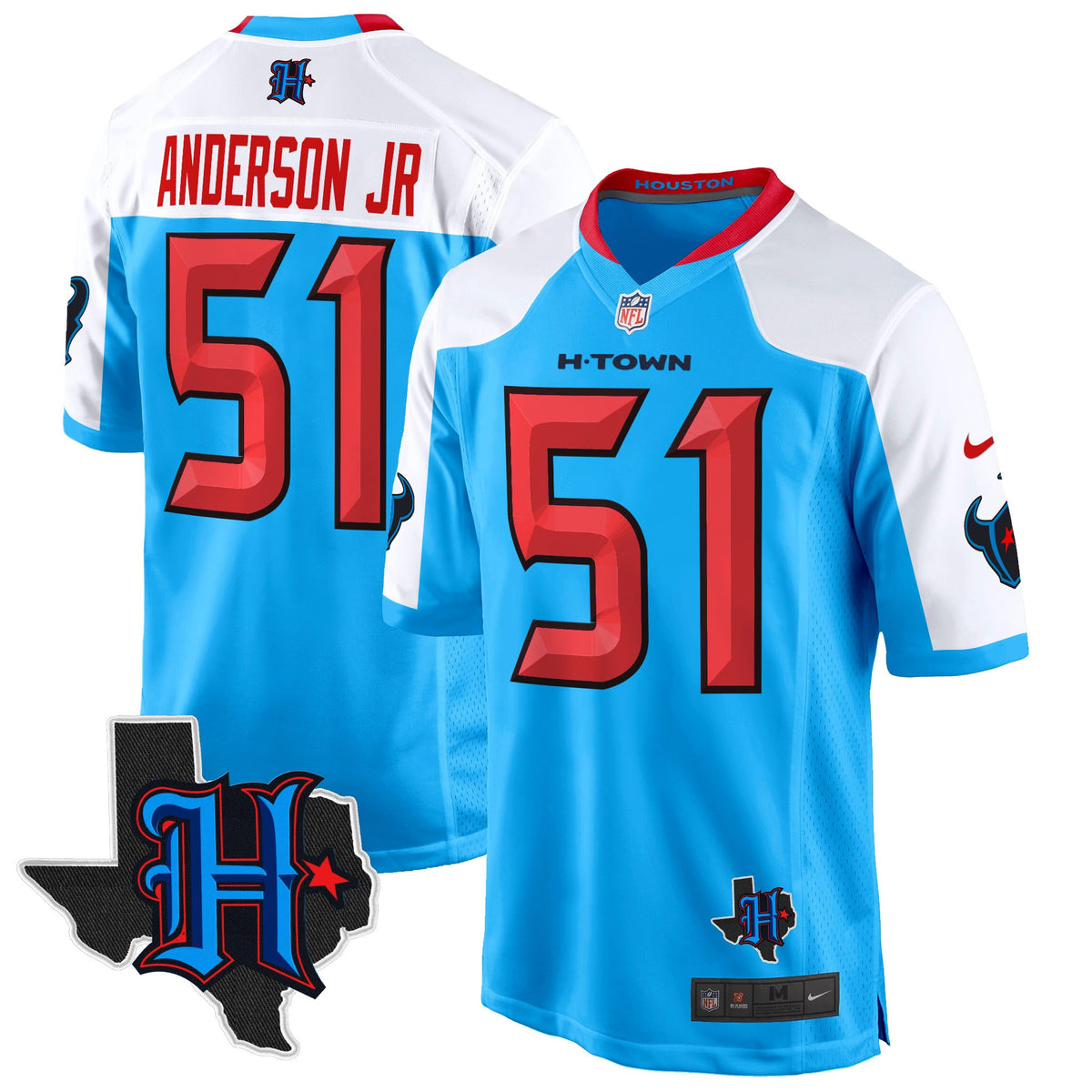 Men's Houston Texans 2024 Texas Patch Game Jersey - All Stitched - Blue Alternate - Will Anderson Jr — view 1