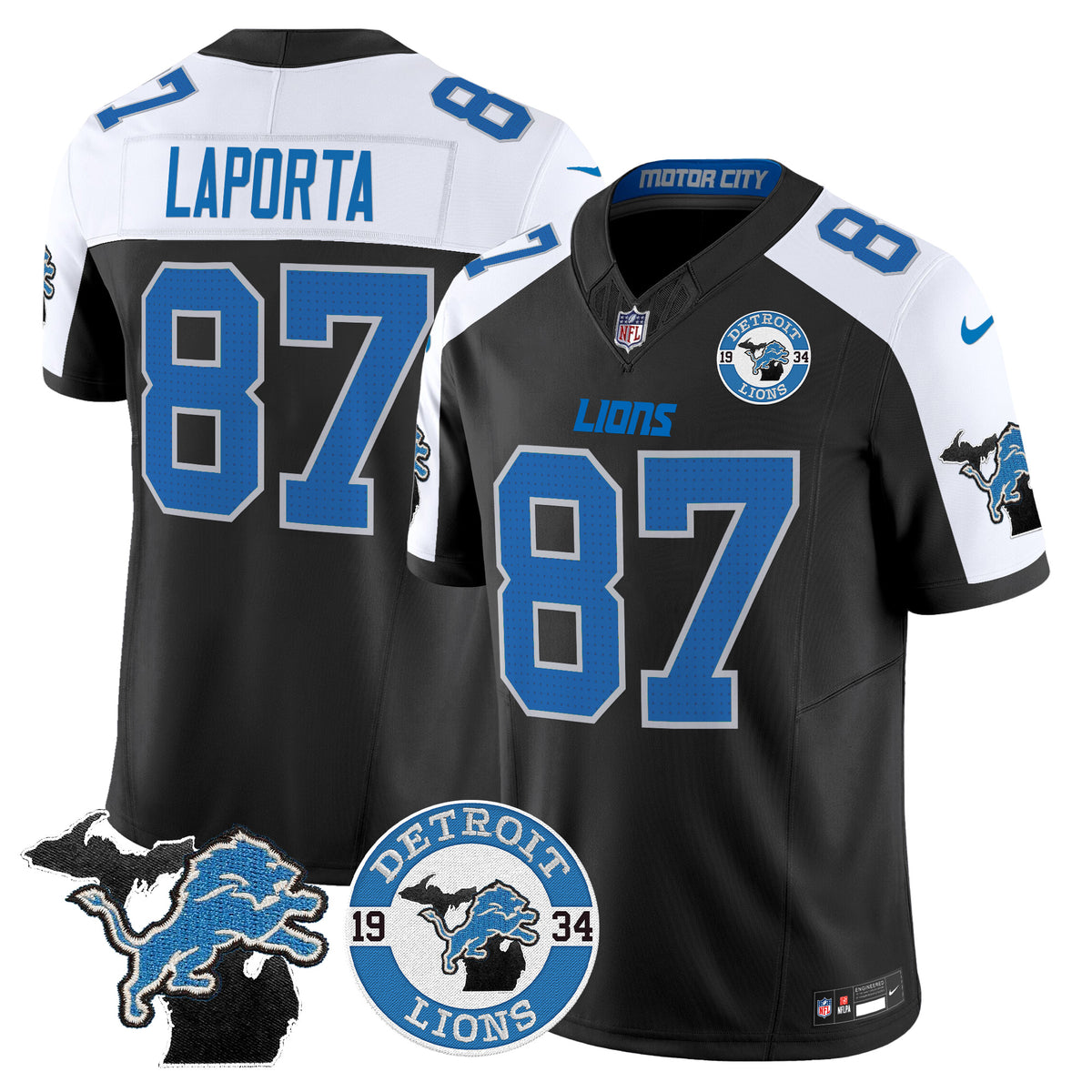 Men's Detroit Lions 2024 Vapor Limited Jersey - Est. 1934 Patch - All Stitched - Alternate - Sam Laporta — view 1