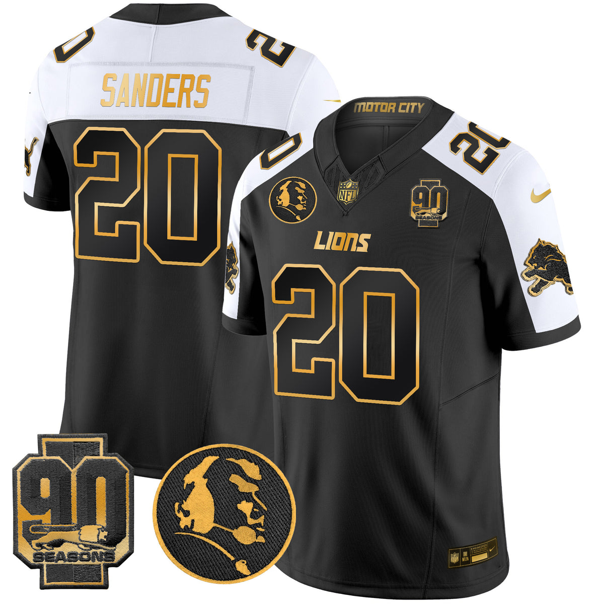 Men's Detroit Lions 2024 90th & John Madden Patch Gold Vapor Limited Jersey V2 - All Stitched - Alternate - Barry Sanders — view 1