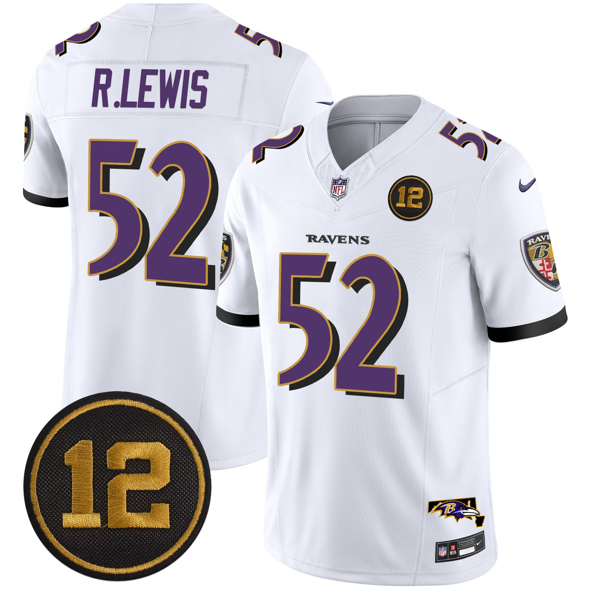 Men's Ravens Jacoby Jones Patch Vapor Limited Jersey - All Stitched - White - Ray Lewis — view 1