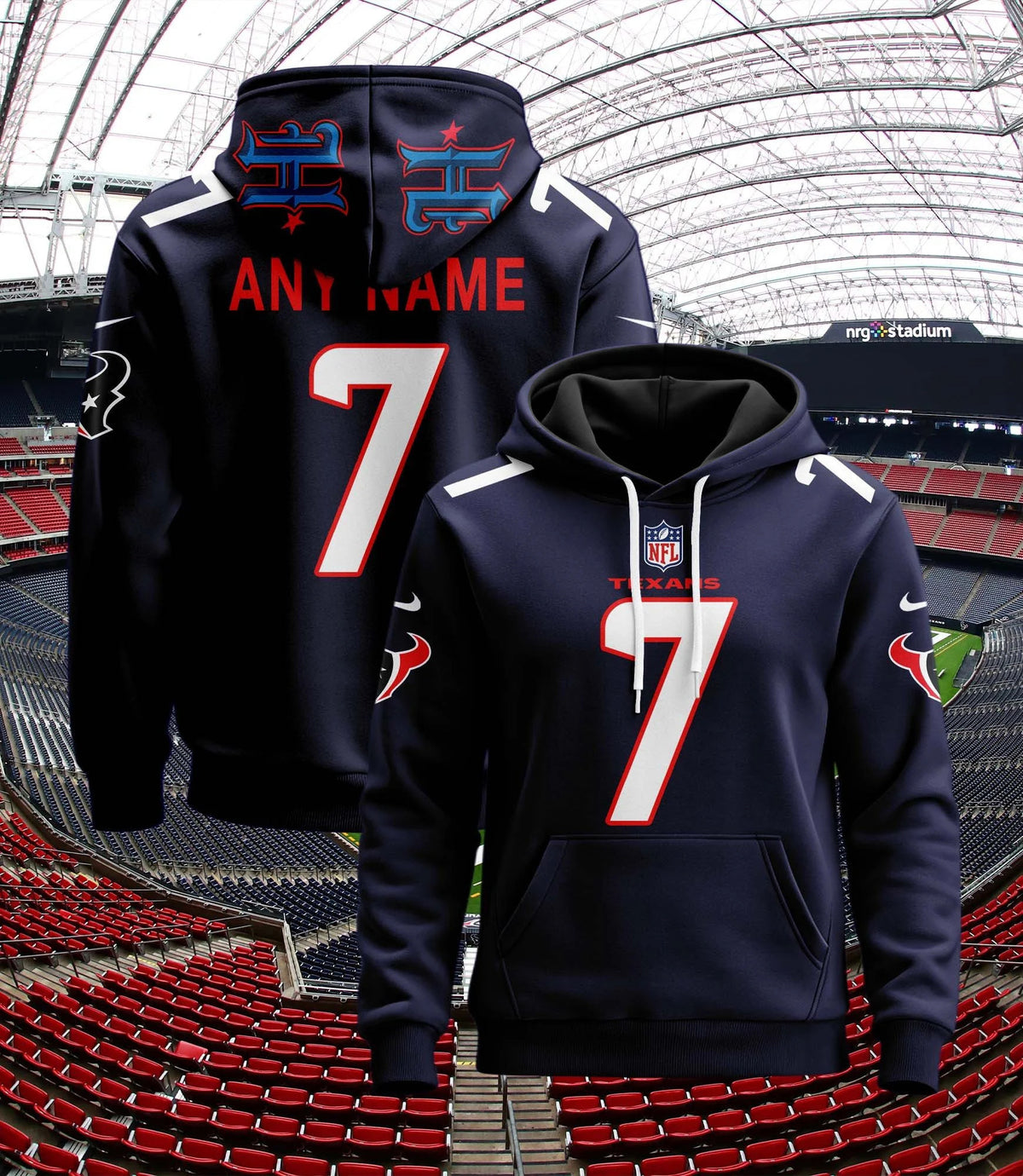 Houston Texans Pullover Custom Hoodie - All Stitched - Navy — view 1