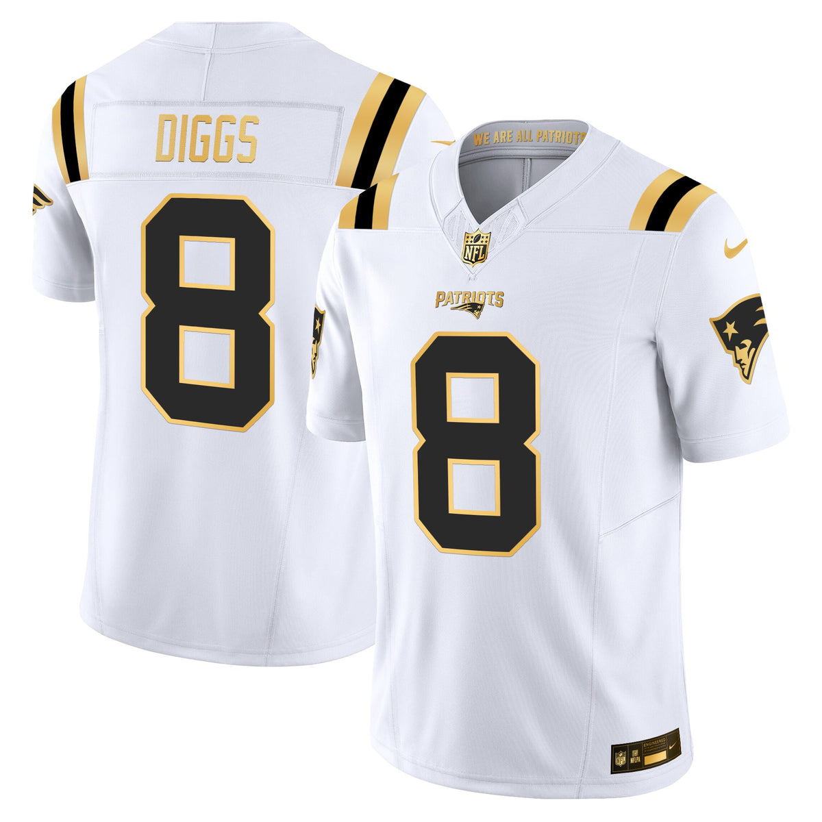 Men's New England Patriots 2025 Gold Vapor Limited Jersey - All Stitched - White Gold - Stefon Diggs — view 1