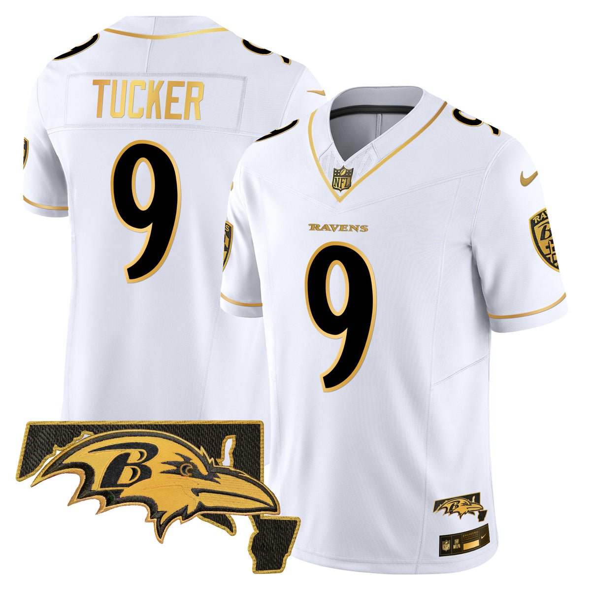 Men's Ravens 2024 Gold Vapor Limited Jersey - All Stitched - White Gold - Justin Tucker — view 1