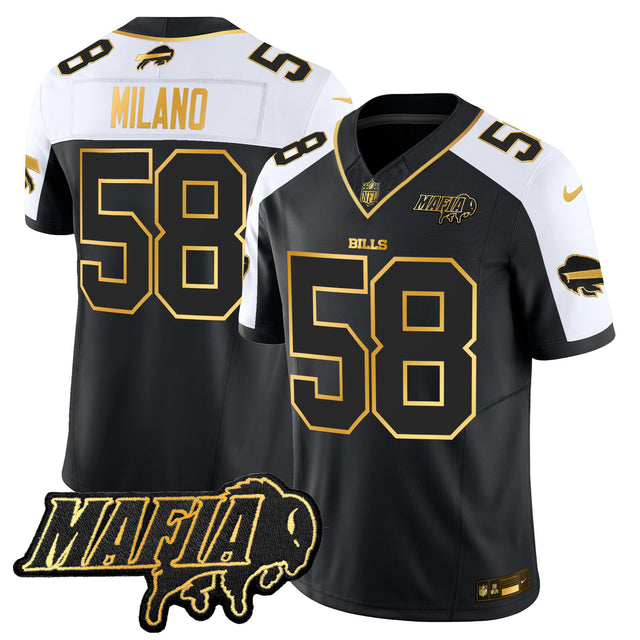 Men's Buffalo Bills 2025 Bills Mafia Patch Gold Vapor Limited Jersey - All Stitched - Alternate - Matt Milano — view 1