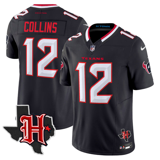 Men's Houston Texans 2024 Texas Patch Vapor Limited Jersey V5 - All Stitched - Navy - Nico Collins — view 1