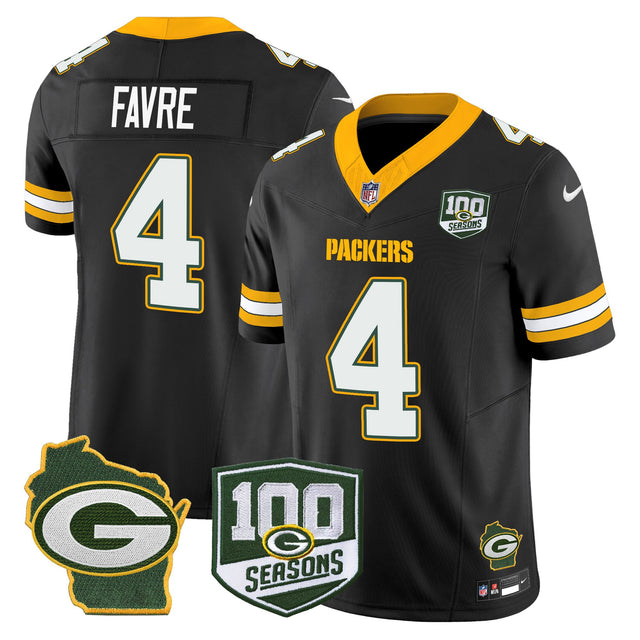 Men's Green Bay Packers 100th Season & Home Patch Vapor Limited Jersey - All Stitched - Black - Brett Favre — view 1