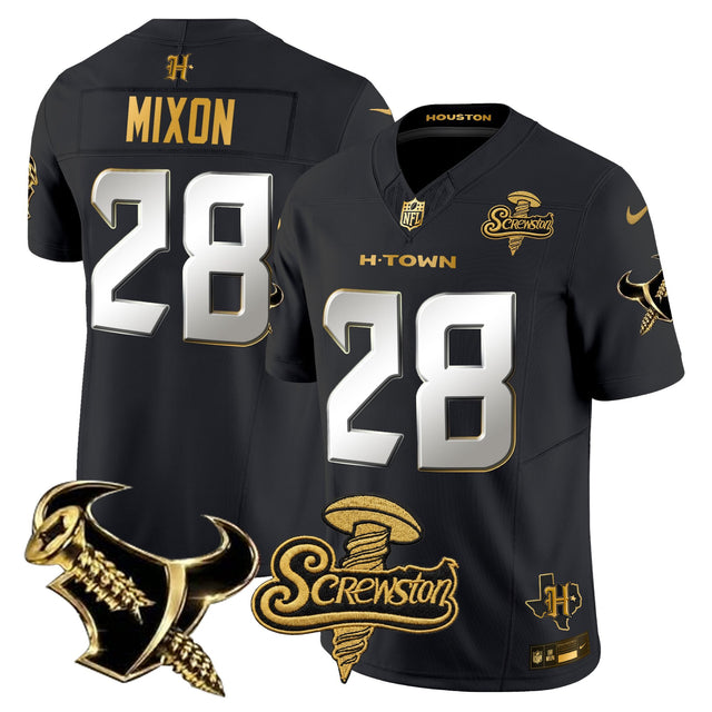 Men's Houston Texans DJ Screw Gold Vapor Limited Jersey - All Stitched - Black Limited - Joe Mixon — view 1