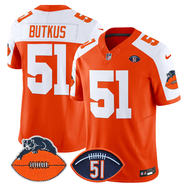 Men's Chicago Bears Dick Butkus Patch Throwback Vapor Limited Jersey - All Stitched - Orange Alternate - Dick Butkus — view 1