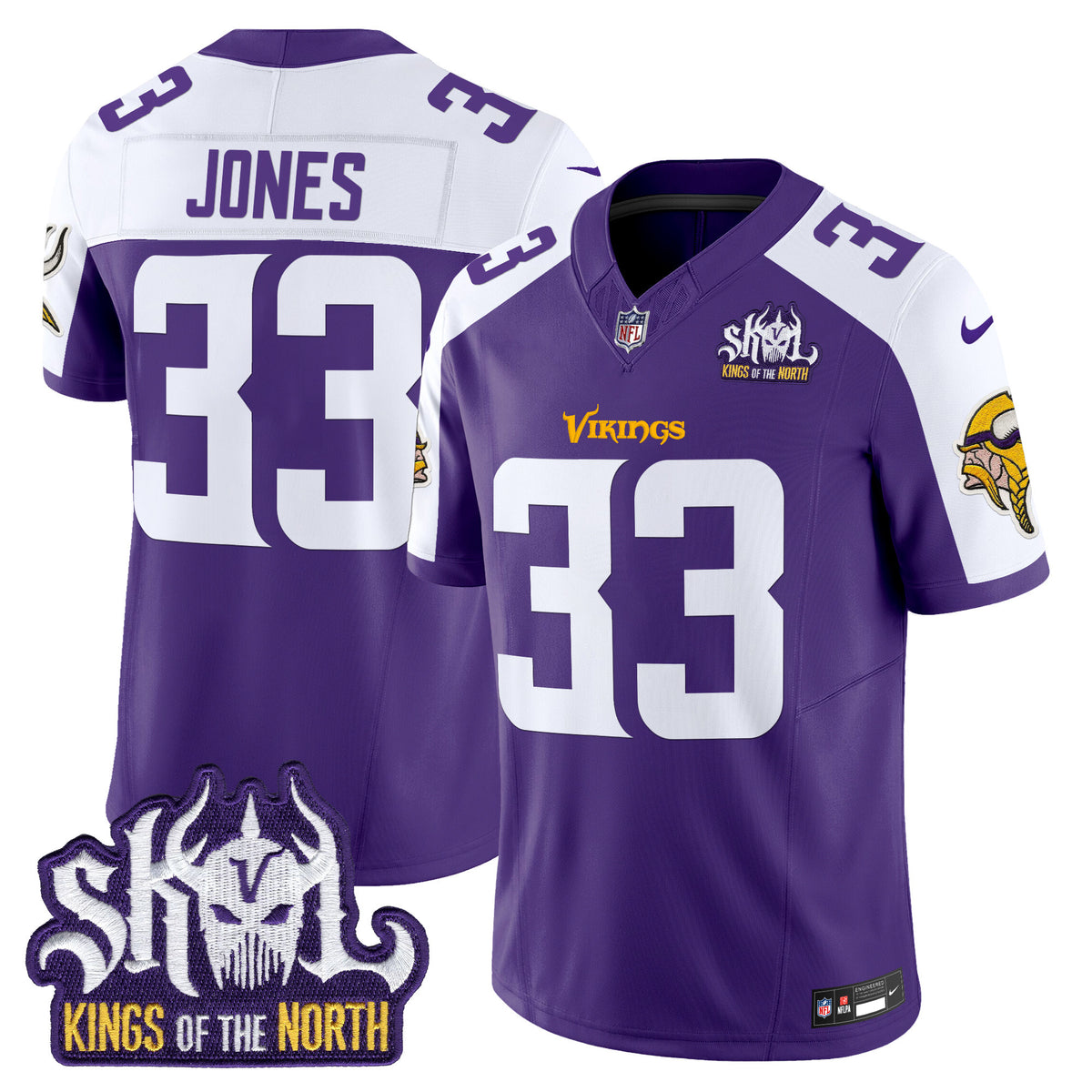 Men's Minnesota Vikings Kings Of The North Patch Vapor Limited Jersey - All Stitched - Purple Alternate - Aaron Jones — view 1