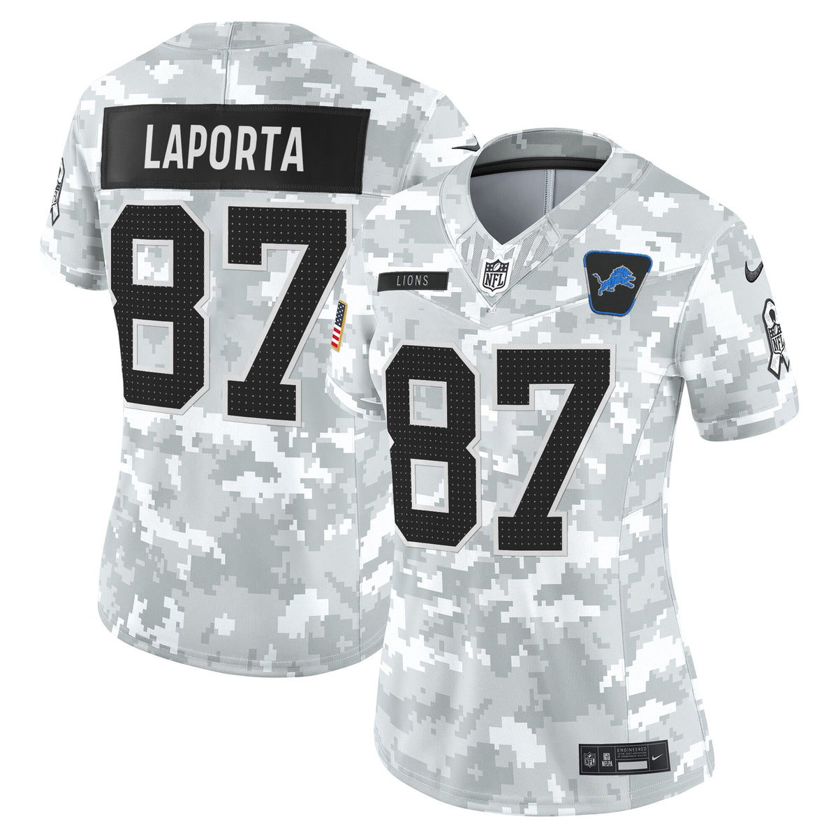 Women's Detroit Lions 2025 Salute to Service Vapor Limited Jersey - All Stitched - Arctic Camo - Sam Laporta — view 1