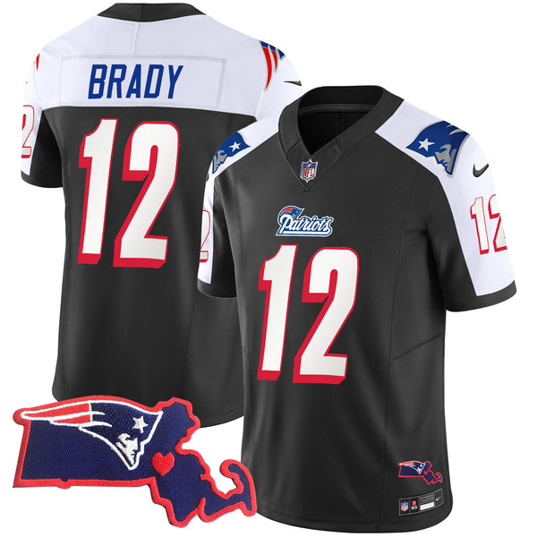 Men's Patriots 1996 Throwback State Patch Vapor Jersey - All Stitched - Black Alternate - Tom Brady — view 1
