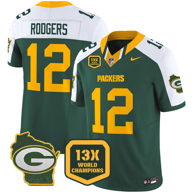 Men's Packers 13 Time World Champions & Home Patch Vapor Limited Jersey – All Stitched - Alternate - Aaron Rodgers — view 1