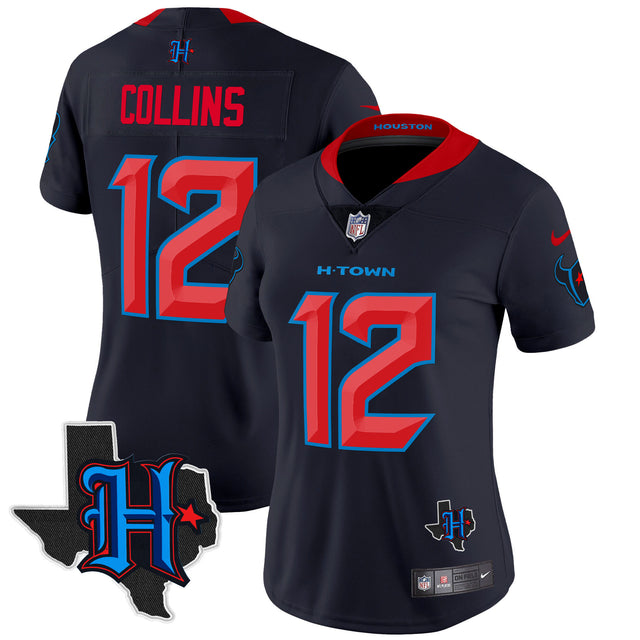 Women's Houston Texans 2024 Texas Patch Vapor Limited Jersey V2 - All Stitched - Navy Limited - Nico Collins — view 1