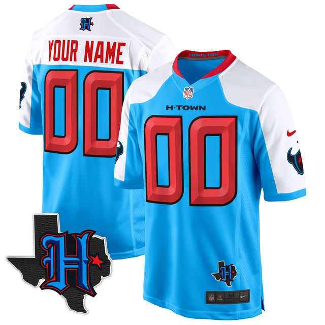 Houston Texans 2024 Texas Patch Game Custom Jersey - All Stitched - Blue Alternate — view 1