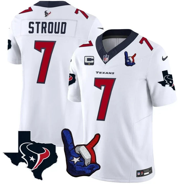 CJ Stroud Houston Texans Hand Sign Throwing Up The H Vapor Jersey - All Stitched - White — view 1