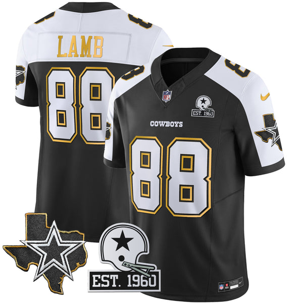 Men's Cowboys Texas Patch Gold Trim Vapor Jersey - All Stitched - Black Alternate - CeeDee Lamb — view 1