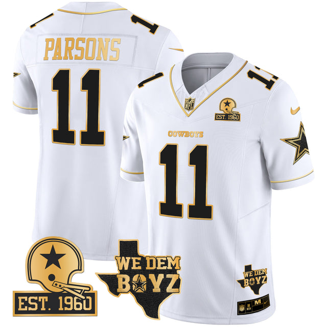 Men's Cowboys Est. 1960 & We Dem Boyz Patch Gold Vapor Limited Jersey V2 - All Stitched - White Gold - Micah Parsons — view 1