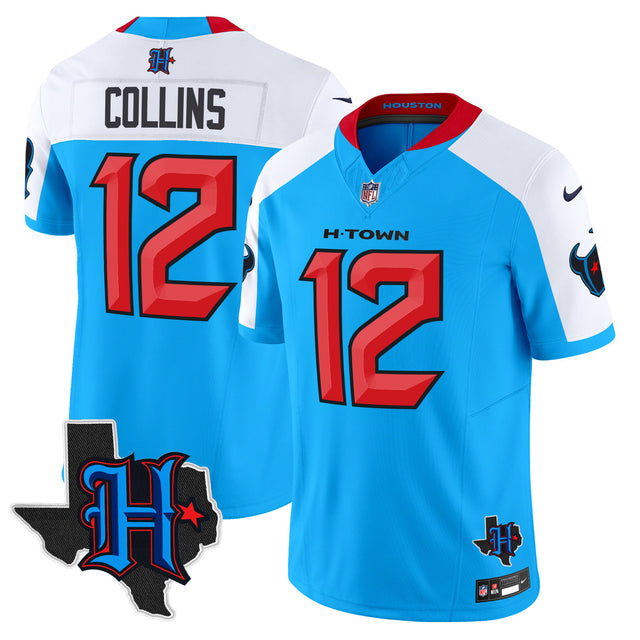 Men's Houston Texans 2024 Texas Patch Vapor Limited Jersey V2 - All Stitched - Blue Alternate - Nico Collins — view 1