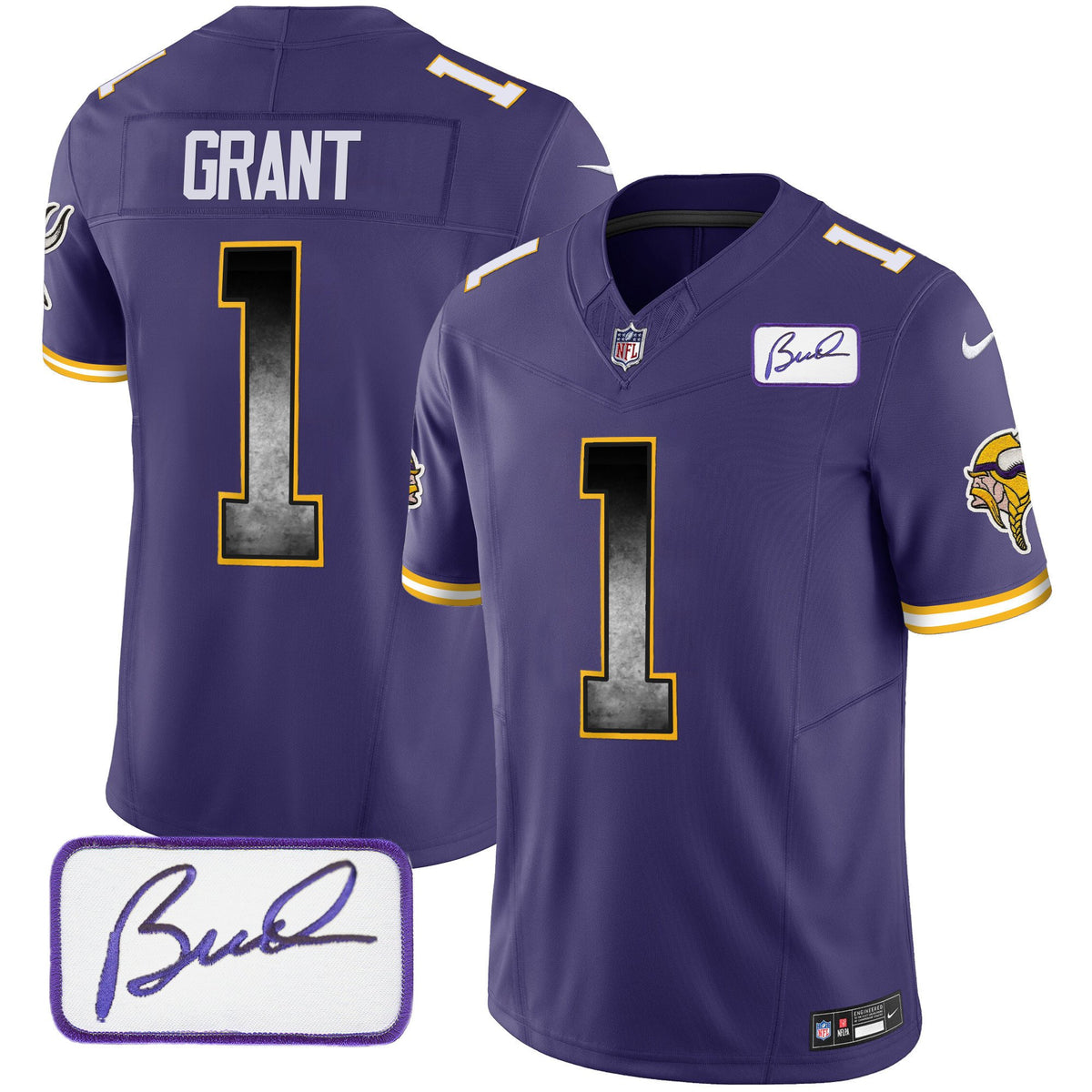 Men's Vikings Bud Grant Patch Arch Smoke Vapor Jersey - All Stitched - Purple - Bud Grant — view 1