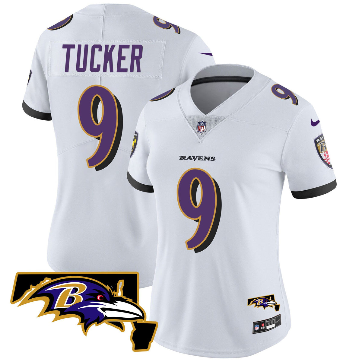 Women's Ravens Maryland Patch Vapor Limited Jersey - All Stitched - White - Justin Tucker — view 1