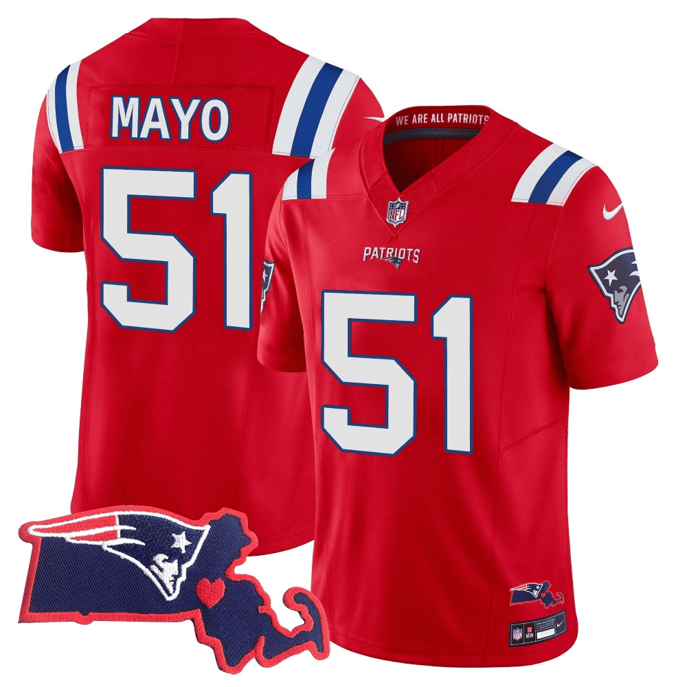 #51 Jerod Mayo New England Patriots Limited Jersey - All Stitched - Red — view 1