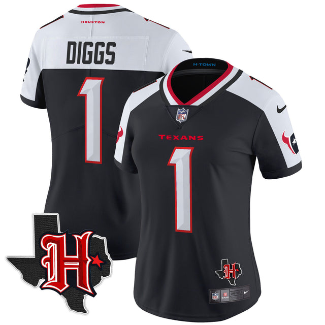 Women's Houston Texans 2024 Texas Patch Vapor Limited Jersey V5 - All Stitched - Navy Alternate - Stefon Diggs — view 1