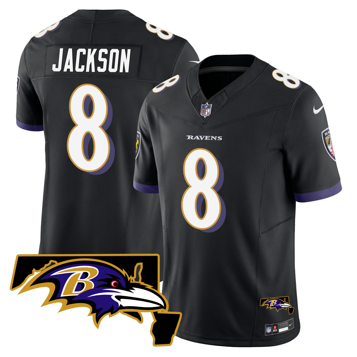 Men's Ravens Maryland Patch Vapor Limited Jersey - All Stitched - Black - Lamar Jackson — view 1