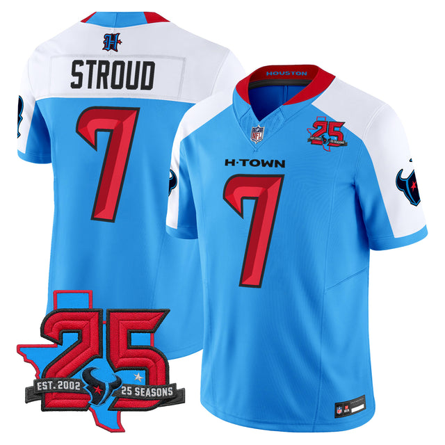 Men's Houston Texans 25th Year Anniversary Patch Vapor Limited Jersey - All Stitched - Blue Alternate - C.J. Stroud — view 1