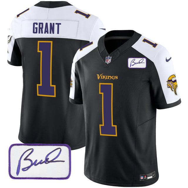 Men's Vikings Bud Grant Patch Classic Limited Jersey V6 - All Stitched - Black Alternate - Bud Grant — view 1
