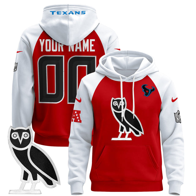 Houston Texans OVO 2024 Custom Pullover Hoodie - All Stitched - Red Alternate — view 1