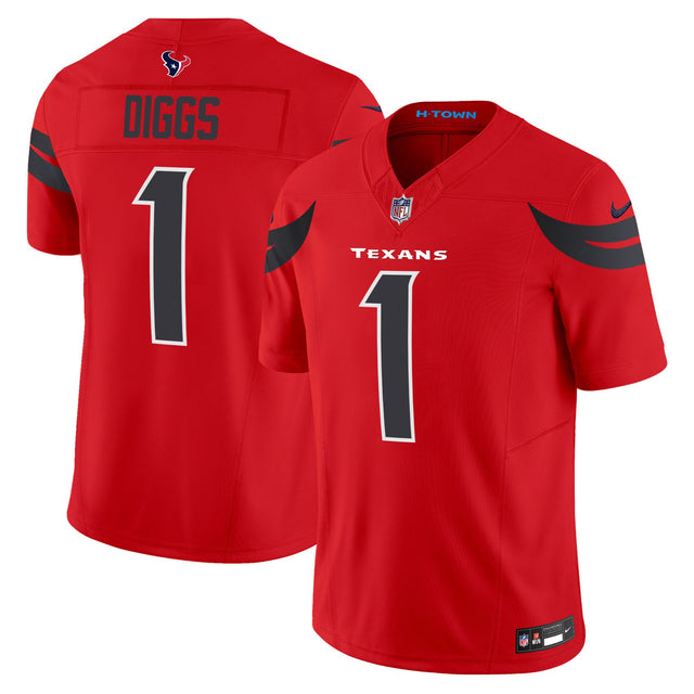 Men's Houston Texans 2024 Vapor Limited Jersey V2 - All Stitched - Red - Stefon Diggs — view 1
