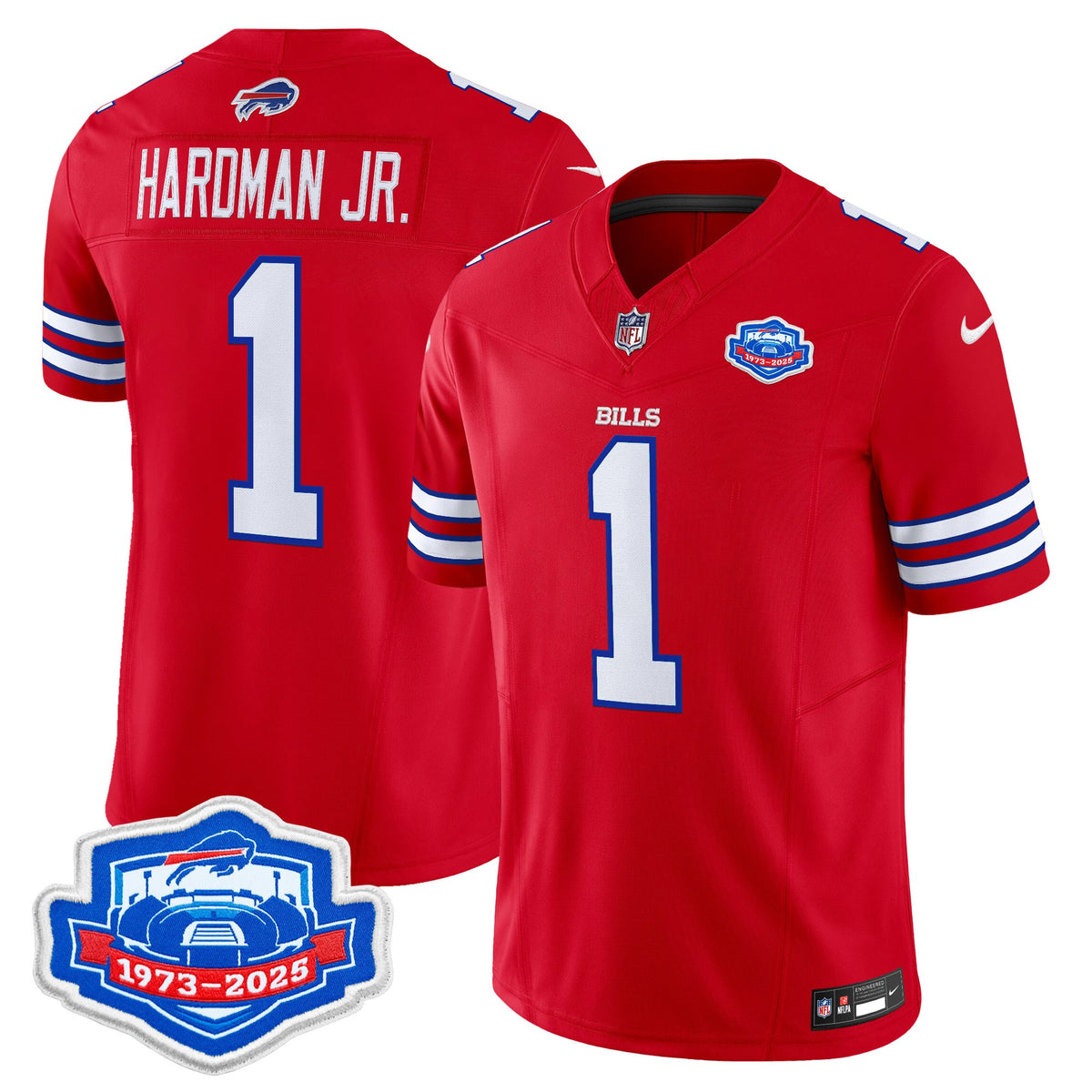 Men's Buffalo Bills 1973 - 2025 Farewell Season Patch Vapor Limited Jersey - All Stitched - Red - Mecole Hardman Jr — view 1