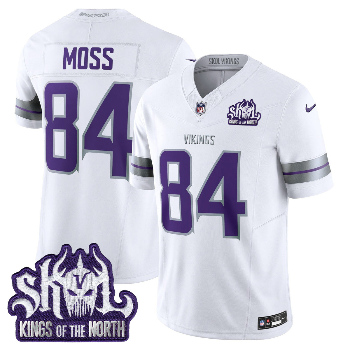 Men's Minnesota Vikings 2025 Winter Warrior Skol Patch Vapor Limited Jersey - All Stitched - White - Randy Moss — view 1