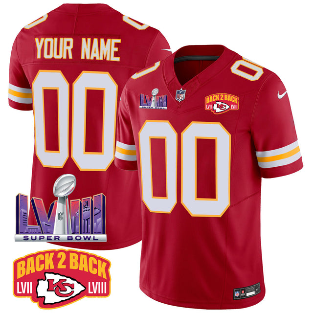 Chiefs Super Bowl LVIII & Back 2 Back Patch Vapor Custom Jersey - All Stitched - Red — view 1