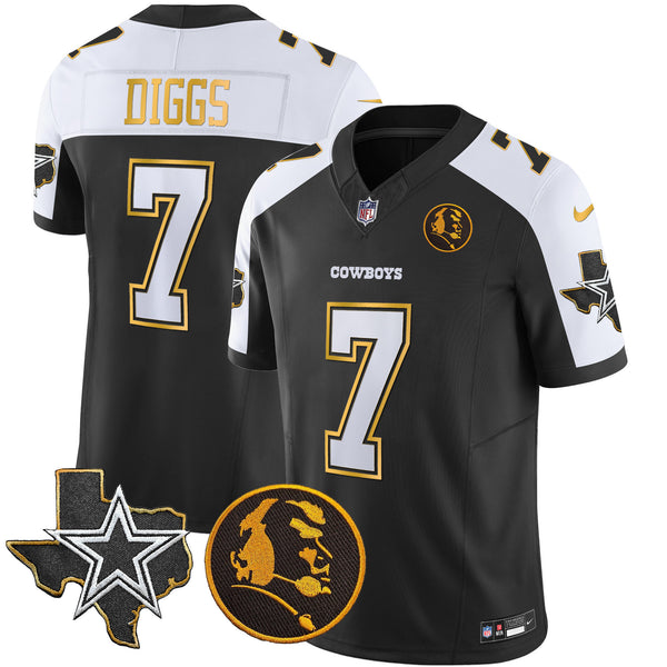 Men's Cowboys Texas & John Madden Patch Gold Trim Vapor Jersey - All Stitched - Black Alternate - Trevon Diggs — view 1