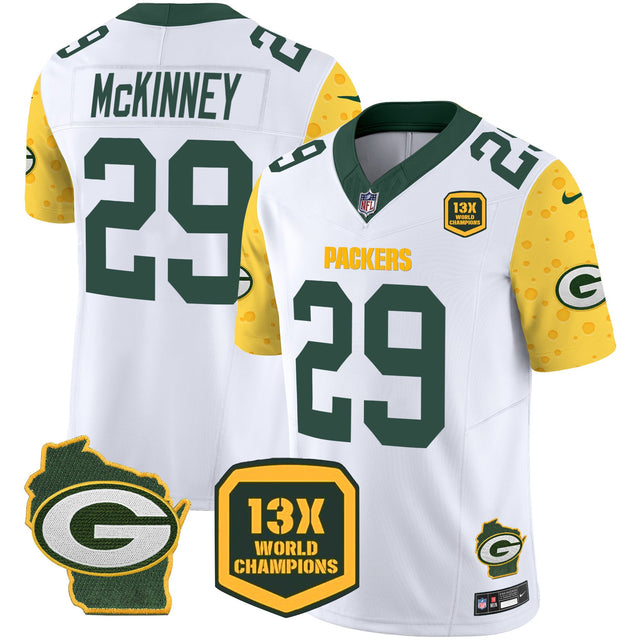 Men's Green Bay Packers 2025 Cheese Vapor Limited Jersey – All Stitched - White - Xavier McKinney — view 1