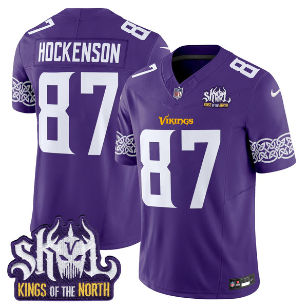 Men's Minnesota Vikings Kings Of The North Patch Vapor Limited Jersey V2 - All Stitched - Purple - T.J. Hockenson — view 1