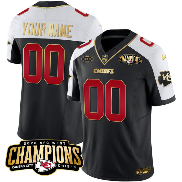 Chiefs 2023 AFC West Champions Patch Vapor Limited Custom Jersey - All Stitched - Black Alternate — view 1